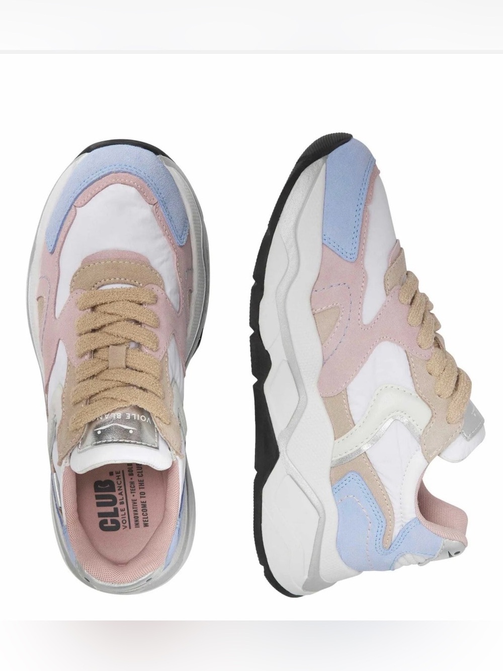 NWT VOILE BLANCHE CLUB119 Nylon and Suede Sneaker in Sky Blue- Pink- White - Picture 3 of 16
